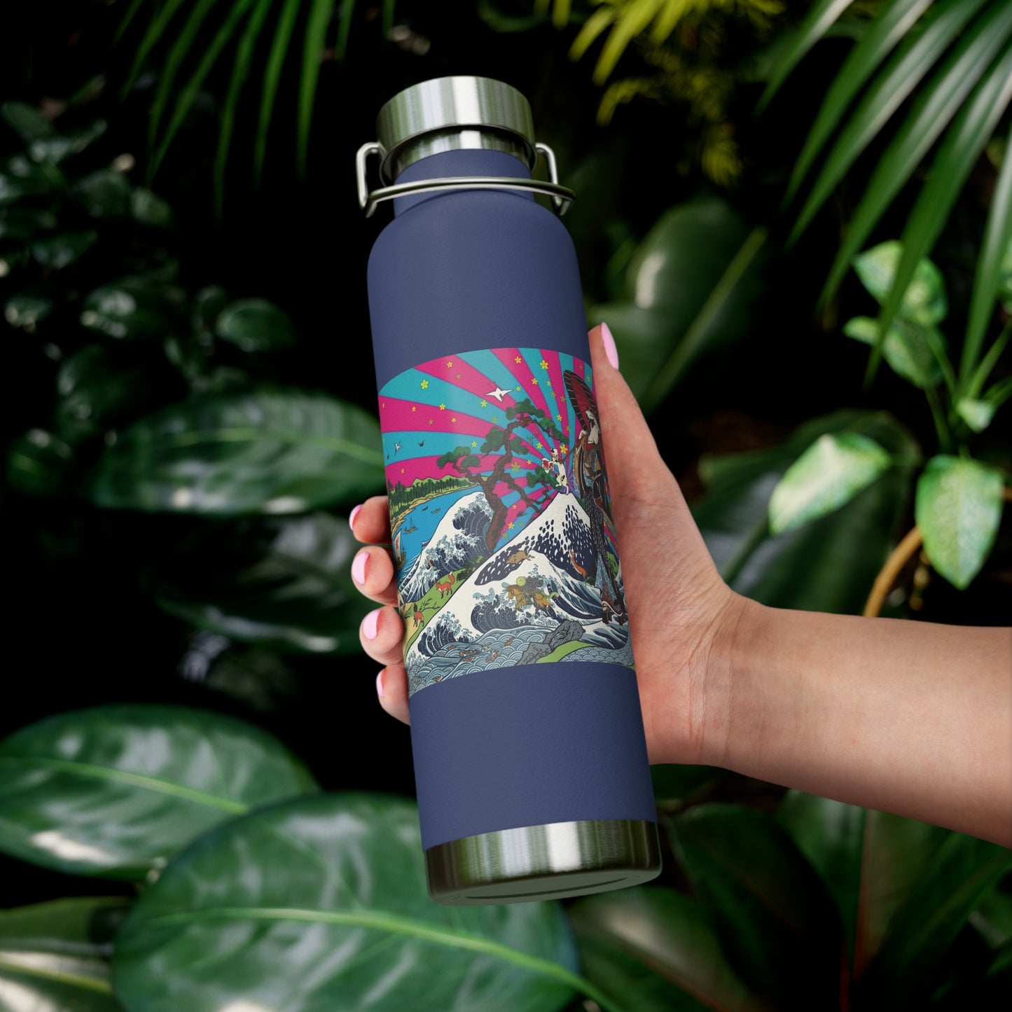 NekoPunch Original | 22oz Retro Japanese Wave & Beach Insulated Water Bottle - Girl