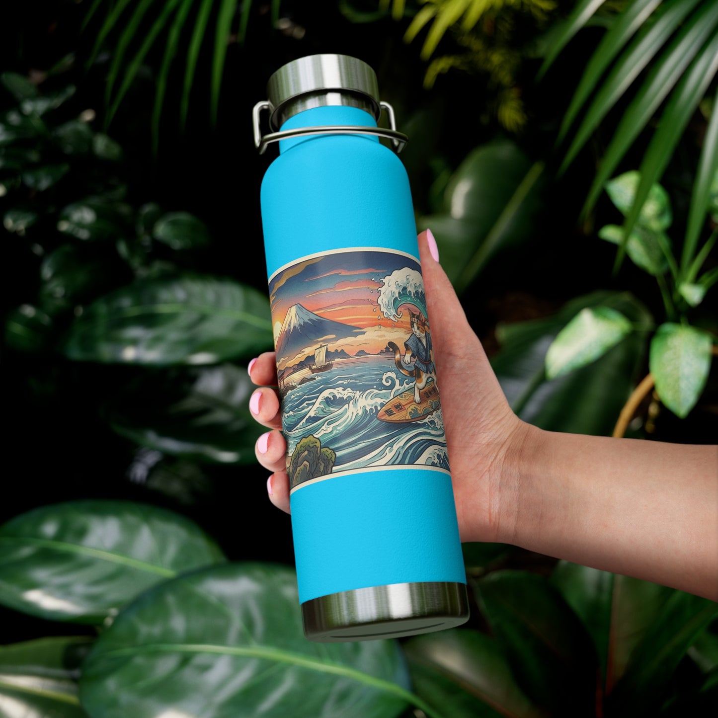 NekoPunch Original | 22oz Sunset & wave Mt. Fuji Surf Insulated Water Bottle