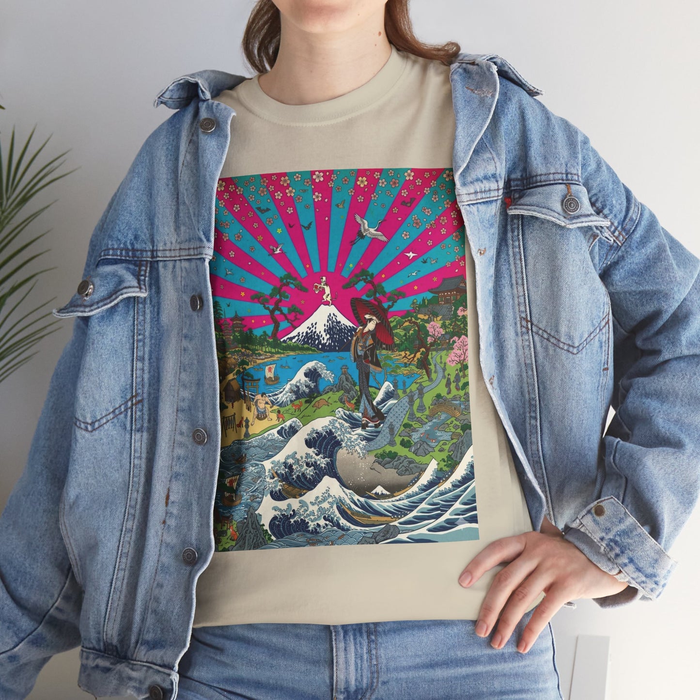NekoPunch Original | Retro Japanese Wave & Beach T-Shirt - Girl | Unisex Heavy Cotton Tee