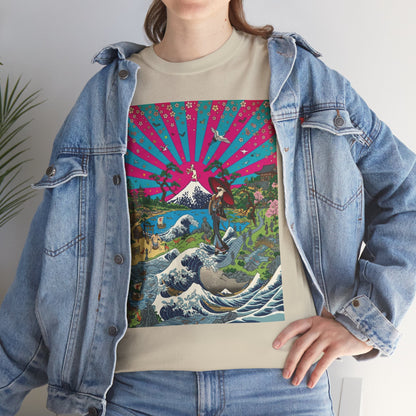 NekoPunch Original | Retro Japanese Wave & Beach T-Shirt - Girl | Unisex Heavy Cotton Tee