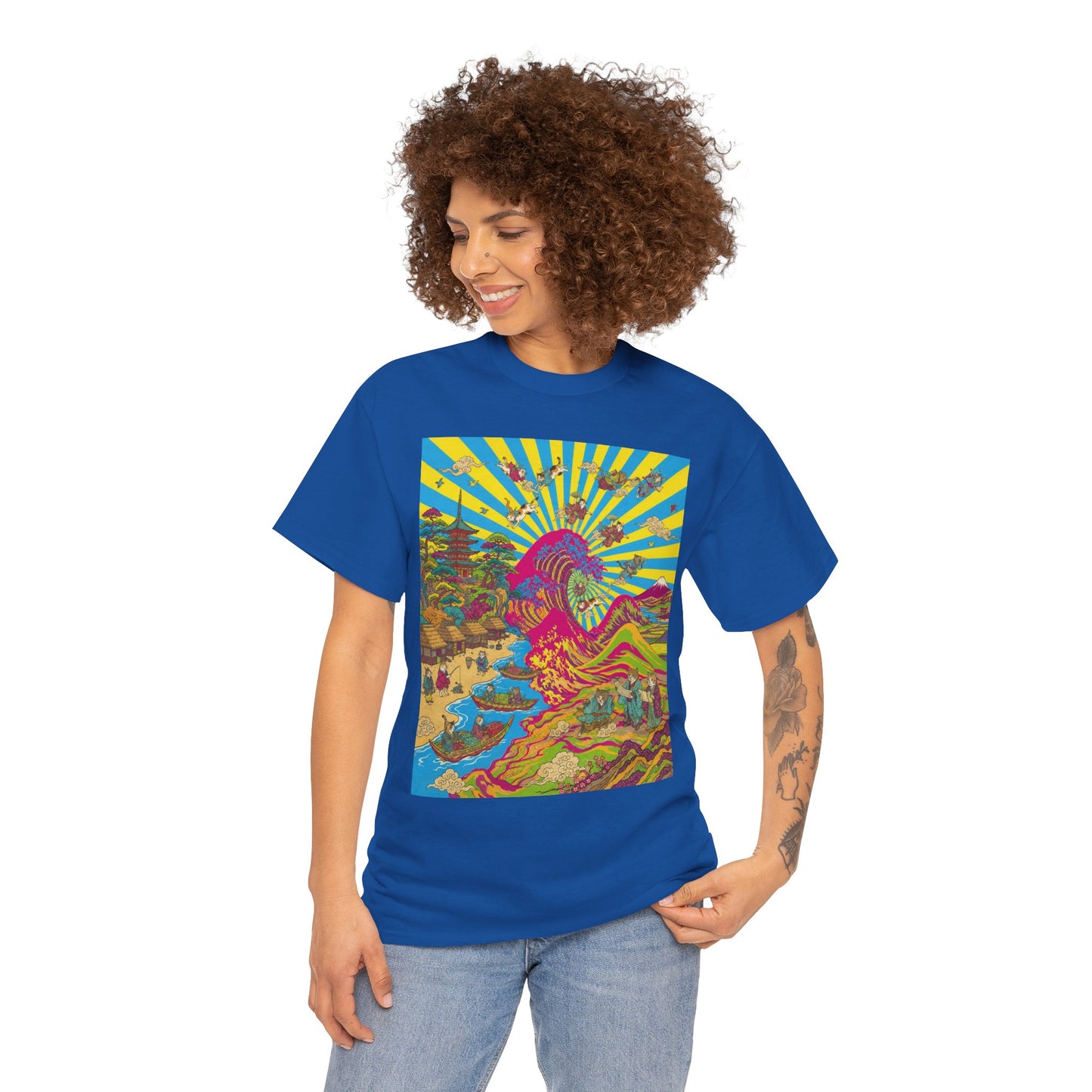 NekoPunch Original | Psychedelic Ocean Wave T-Shirt - Girl | Unisex Heavy Cotton Tee
