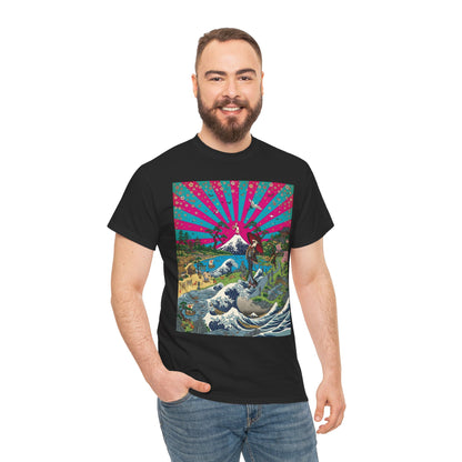 NekoPunch Original | Retro Japanese Wave & Beach T-Shirt - Girl | Unisex Heavy Cotton Tee