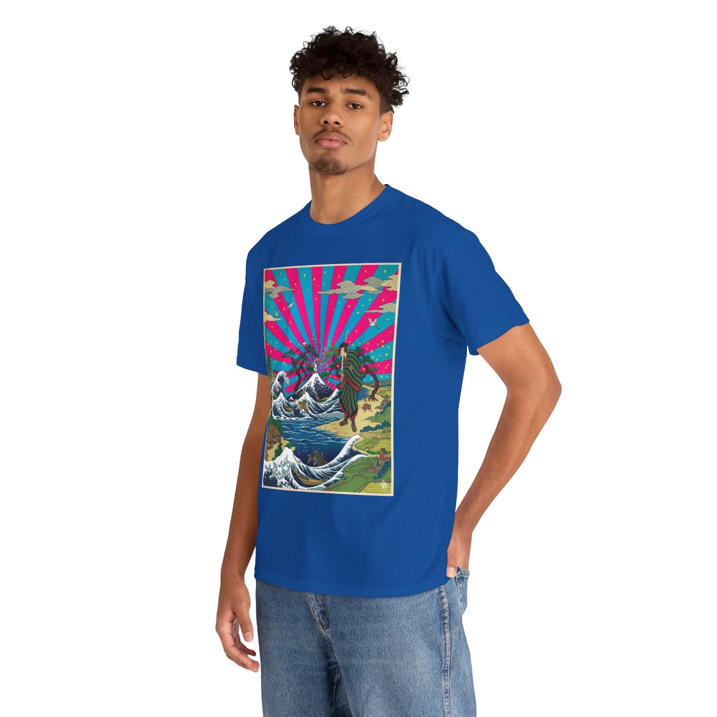 NekoPunch Original | Retro Japanese Wave & Beach T-Shirt - Samurai | Unisex Heavy Cotton Tee