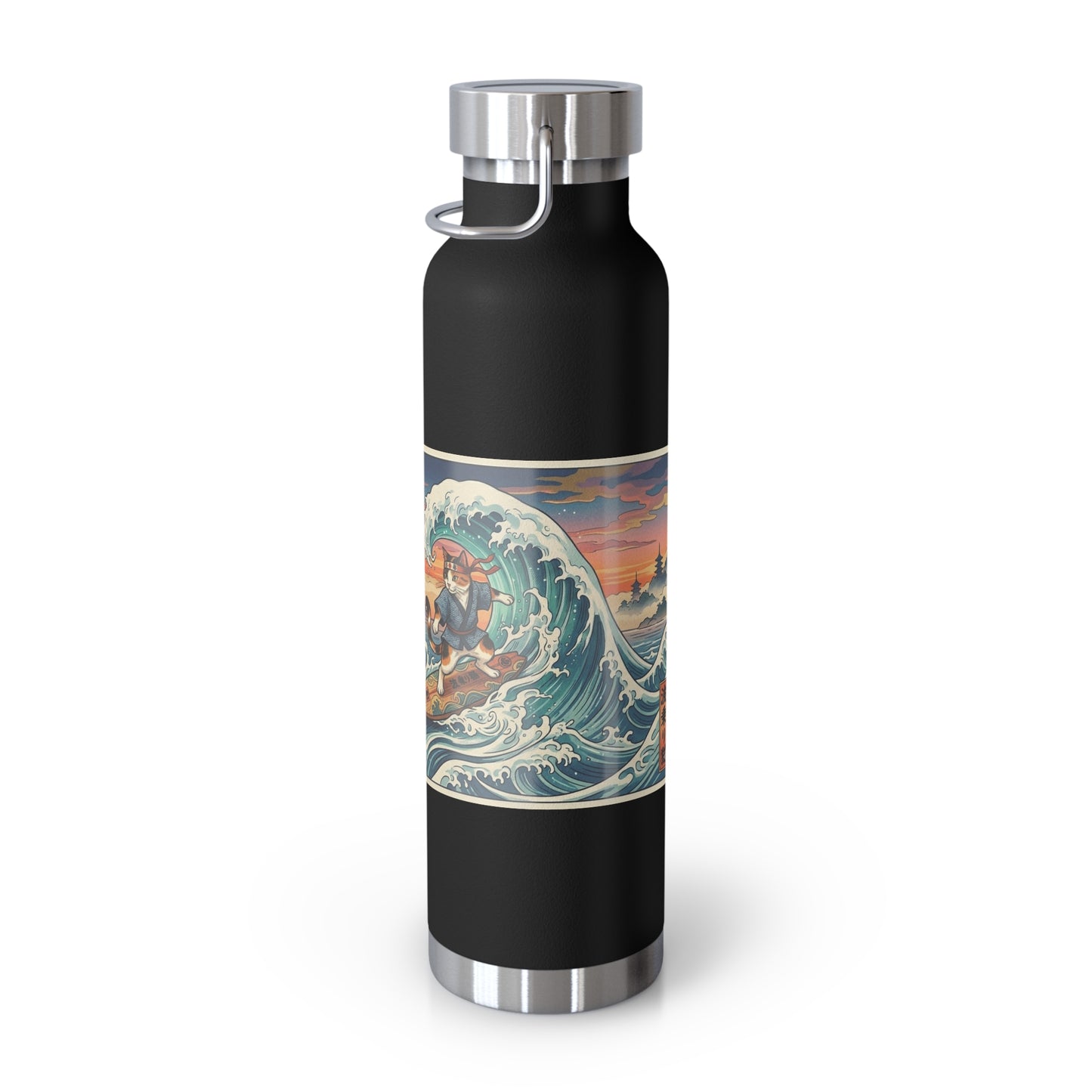NekoPunch Original | 22oz Sunset & wave Mt. Fuji Surf Insulated Water Bottle