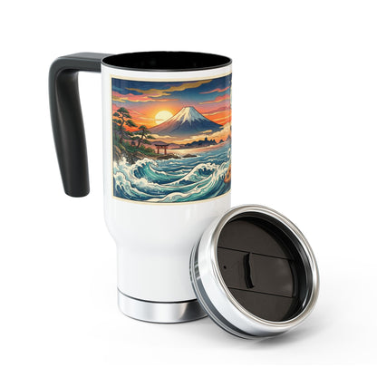 NekoPunch Original | 14oz Sunset & wave Mt. Fuji Surf Stainless Steel Travel Mug