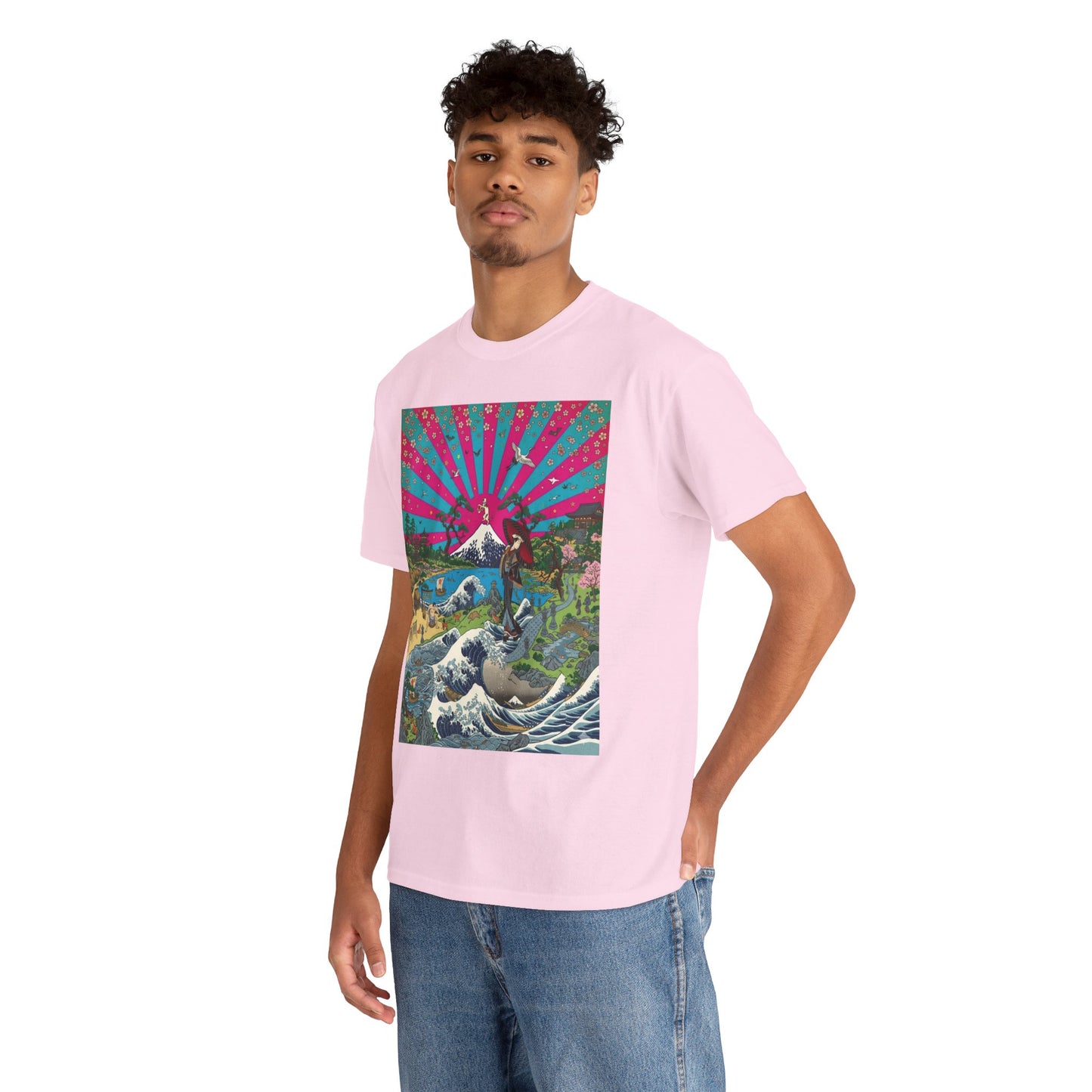 NekoPunch Original | Retro Japanese Wave & Beach T-Shirt - Girl | Unisex Heavy Cotton Tee