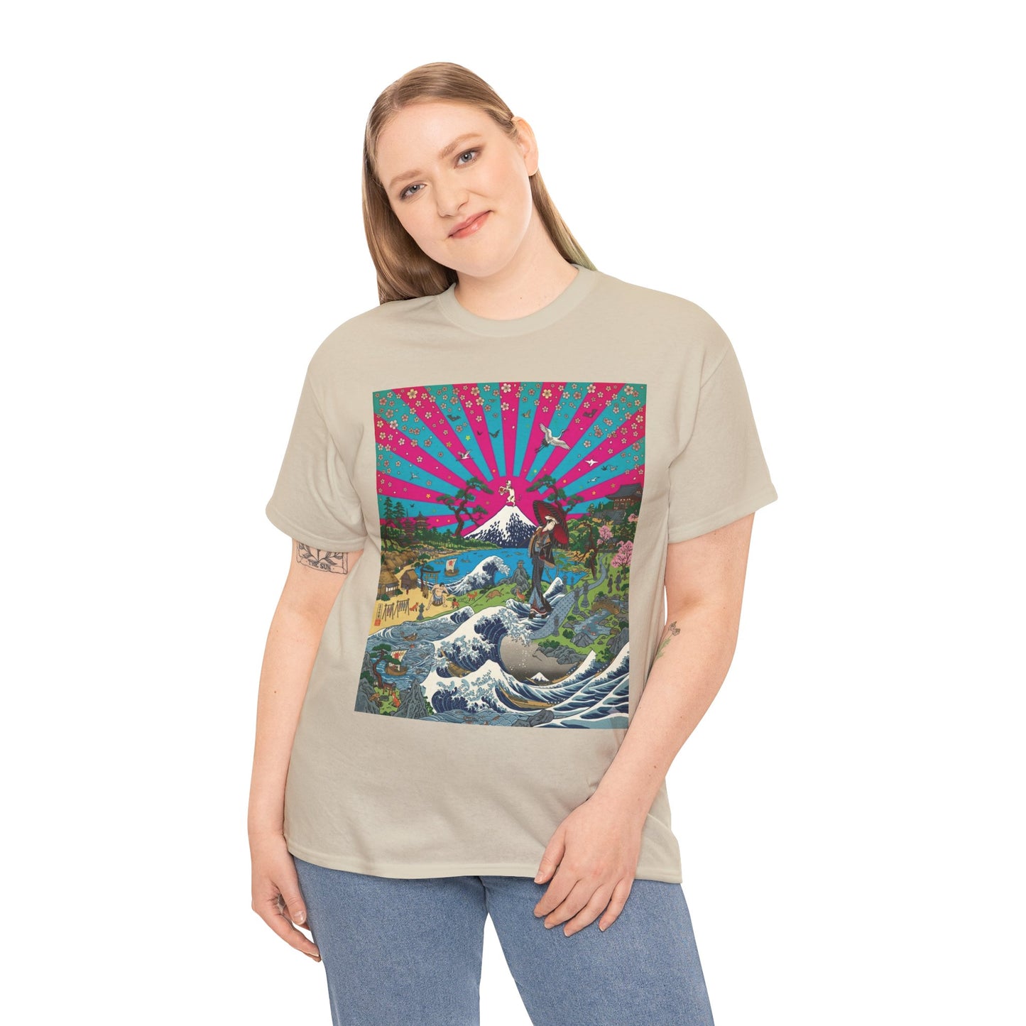 NekoPunch Original | Retro Japanese Wave & Beach T-Shirt - Girl | Unisex Heavy Cotton Tee