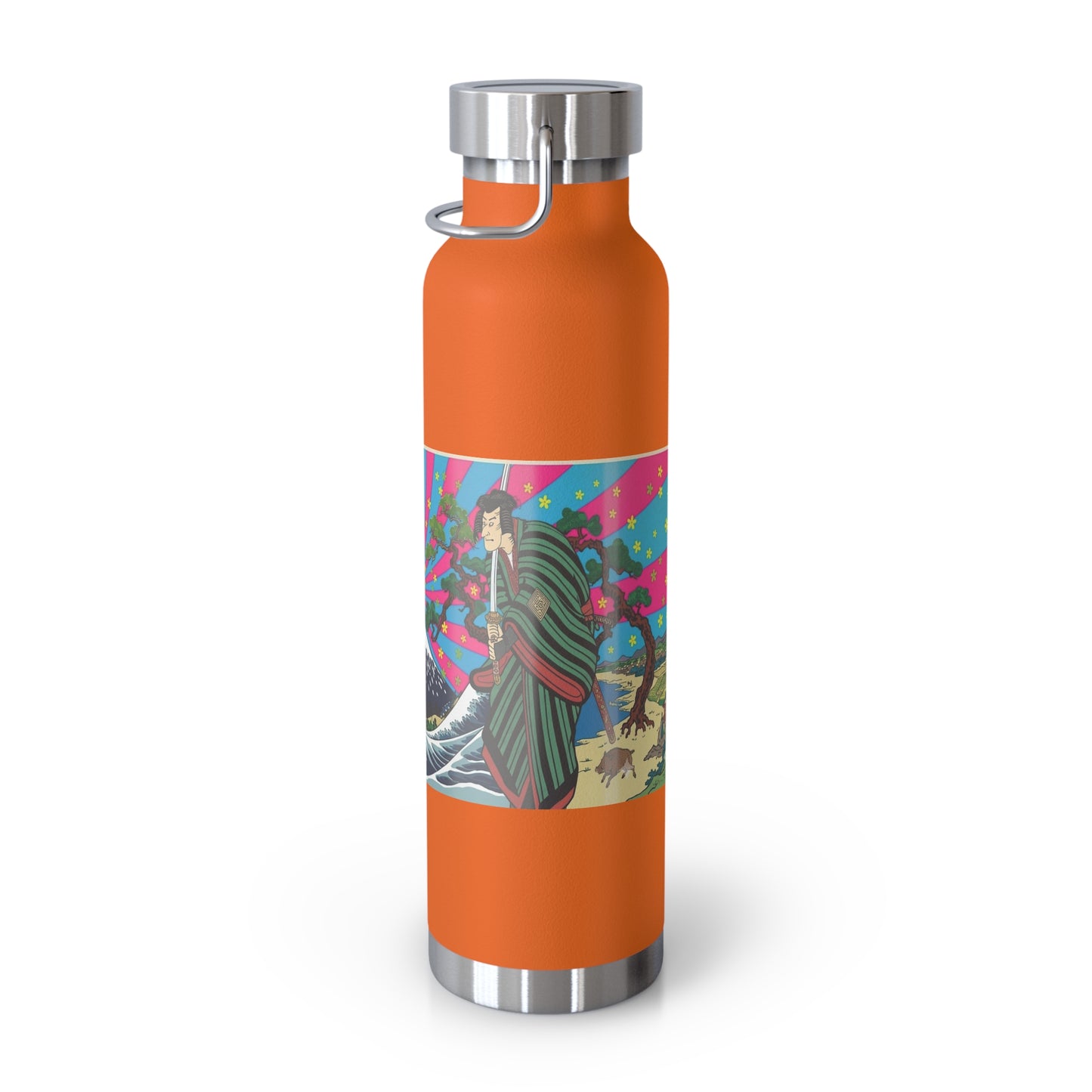 NekoPunch Original | 22oz Retro Japanese Wave & Beach Insulated Water Bottle - Samurai