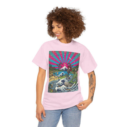 NekoPunch Original | Retro Japanese Wave & Beach T-Shirt - Girl | Unisex Heavy Cotton Tee