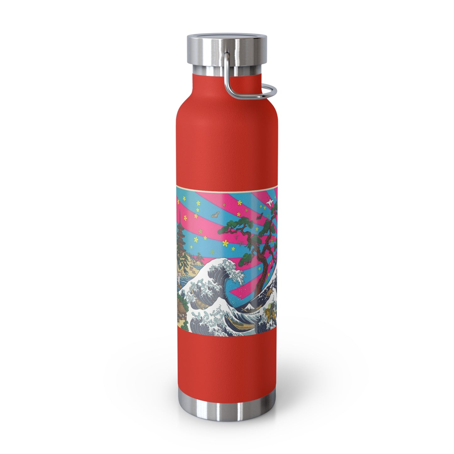 NekoPunch Original | 22oz Retro Japanese Wave & Beach Insulated Water Bottle - Samurai