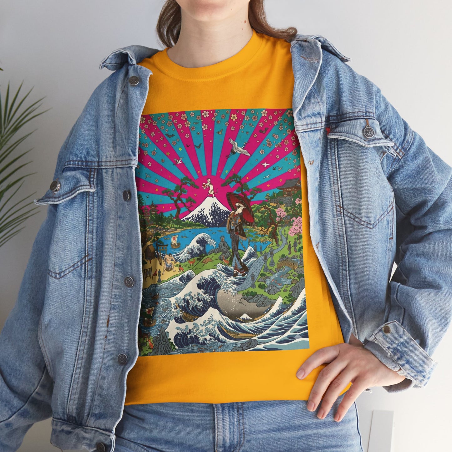 NekoPunch Original | Retro Japanese Wave & Beach T-Shirt - Girl | Unisex Heavy Cotton Tee