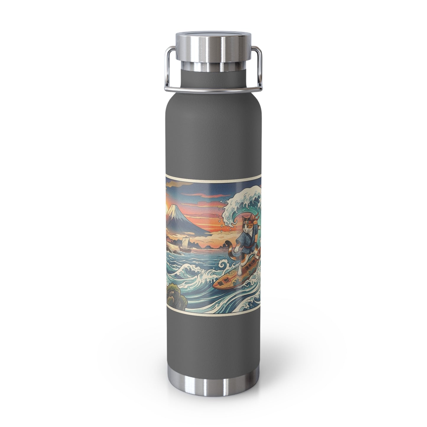 NekoPunch Original | 22oz Sunset & wave Mt. Fuji Surf Insulated Water Bottle