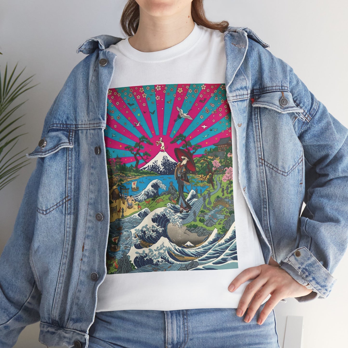 NekoPunch Original | Retro Japanese Wave & Beach T-Shirt - Girl | Unisex Heavy Cotton Tee