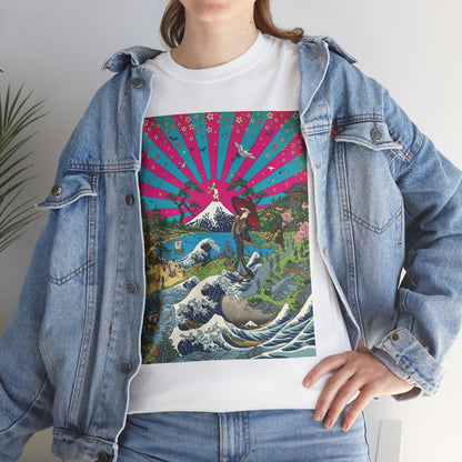 NekoPunch Original | Retro Japanese Wave & Beach T-Shirt - Girl | Unisex Heavy Cotton Tee