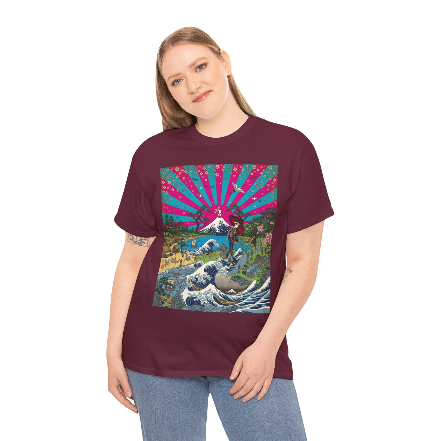 NekoPunch Original | Retro Japanese Wave & Beach T-Shirt - Girl | Unisex Heavy Cotton Tee