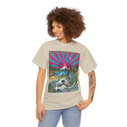 NekoPunch Original | Retro Japanese Wave & Beach T-Shirt - Girl | Unisex Heavy Cotton Tee