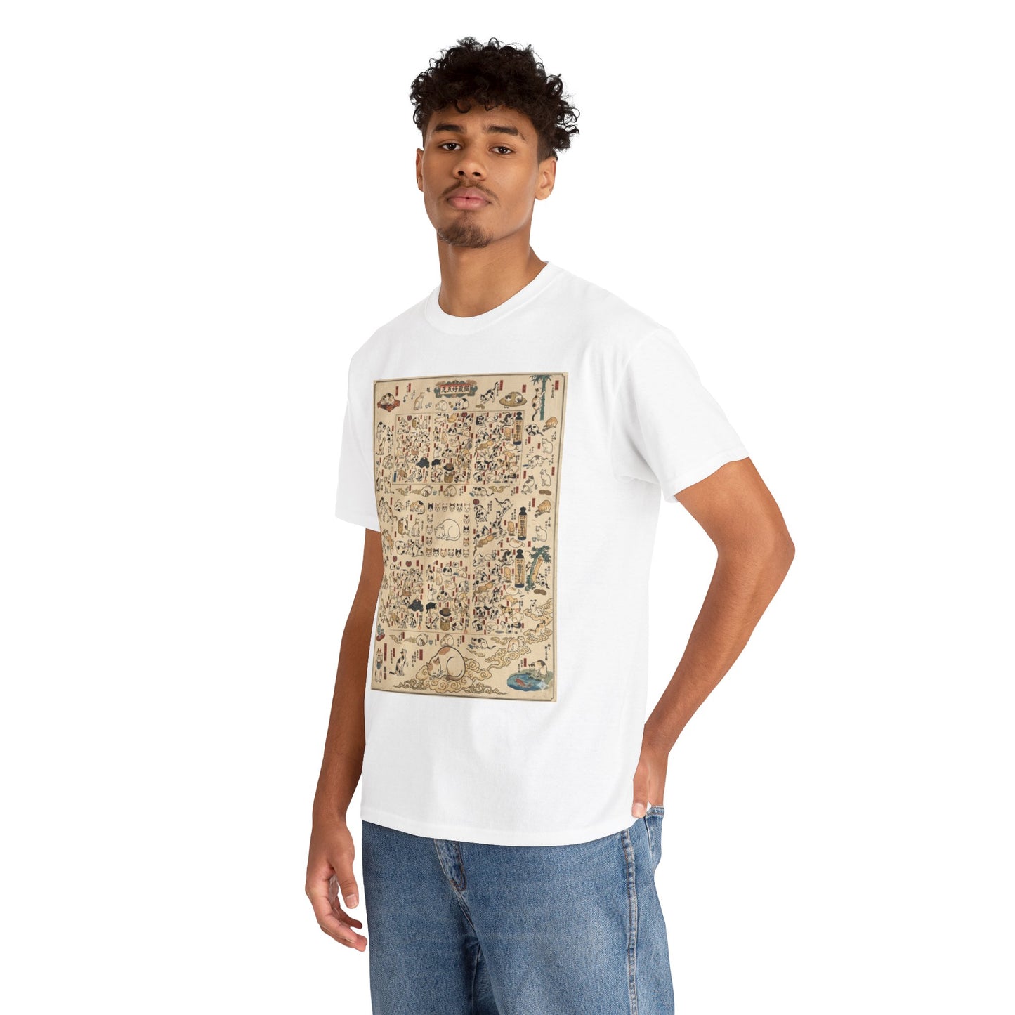 NekoPunch Original | Retro Japanese Cat Pattern T-Shirt | Unisex Heavy Cotton Tee