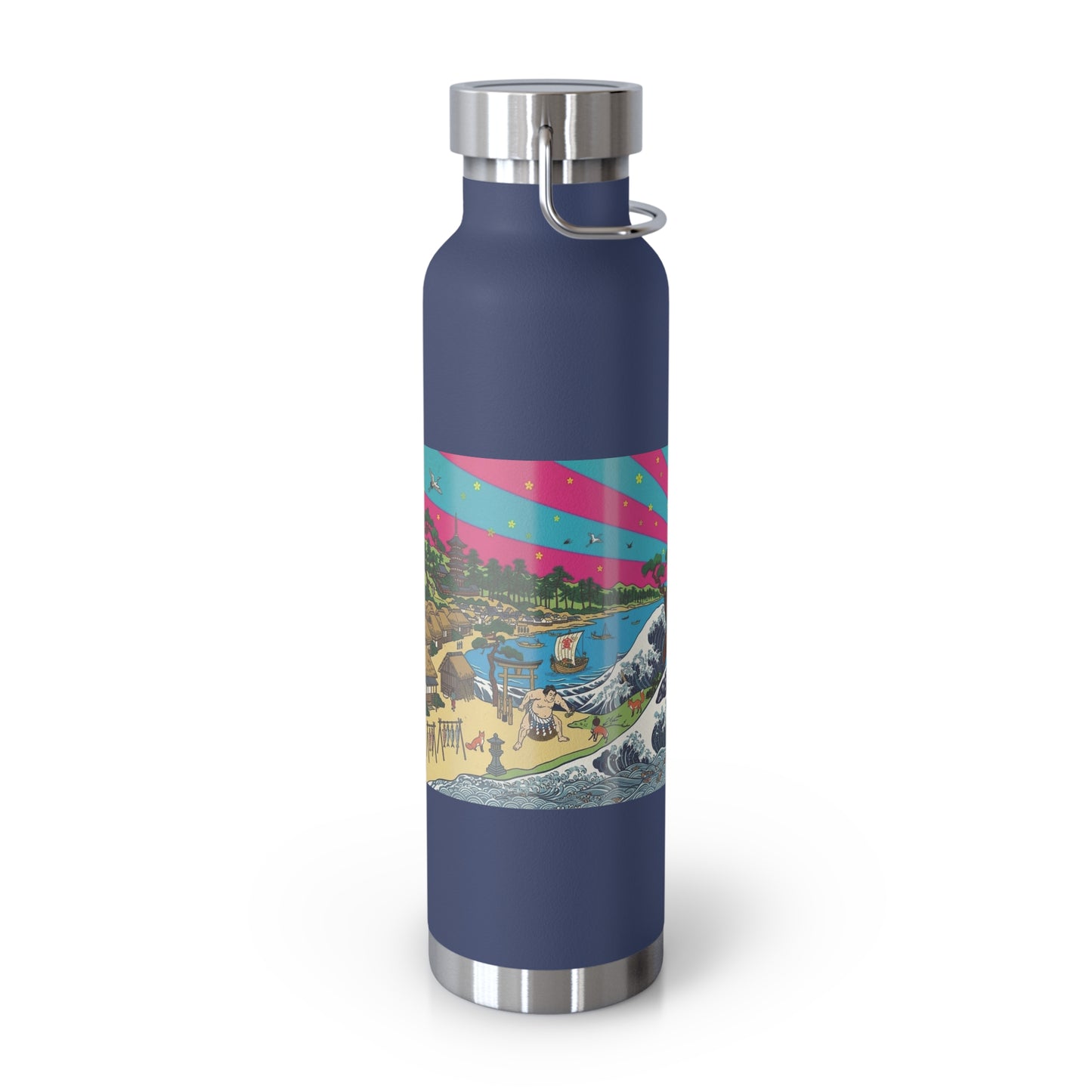 NekoPunch Original | 22oz Retro Japanese Wave & Beach Insulated Water Bottle - Girl