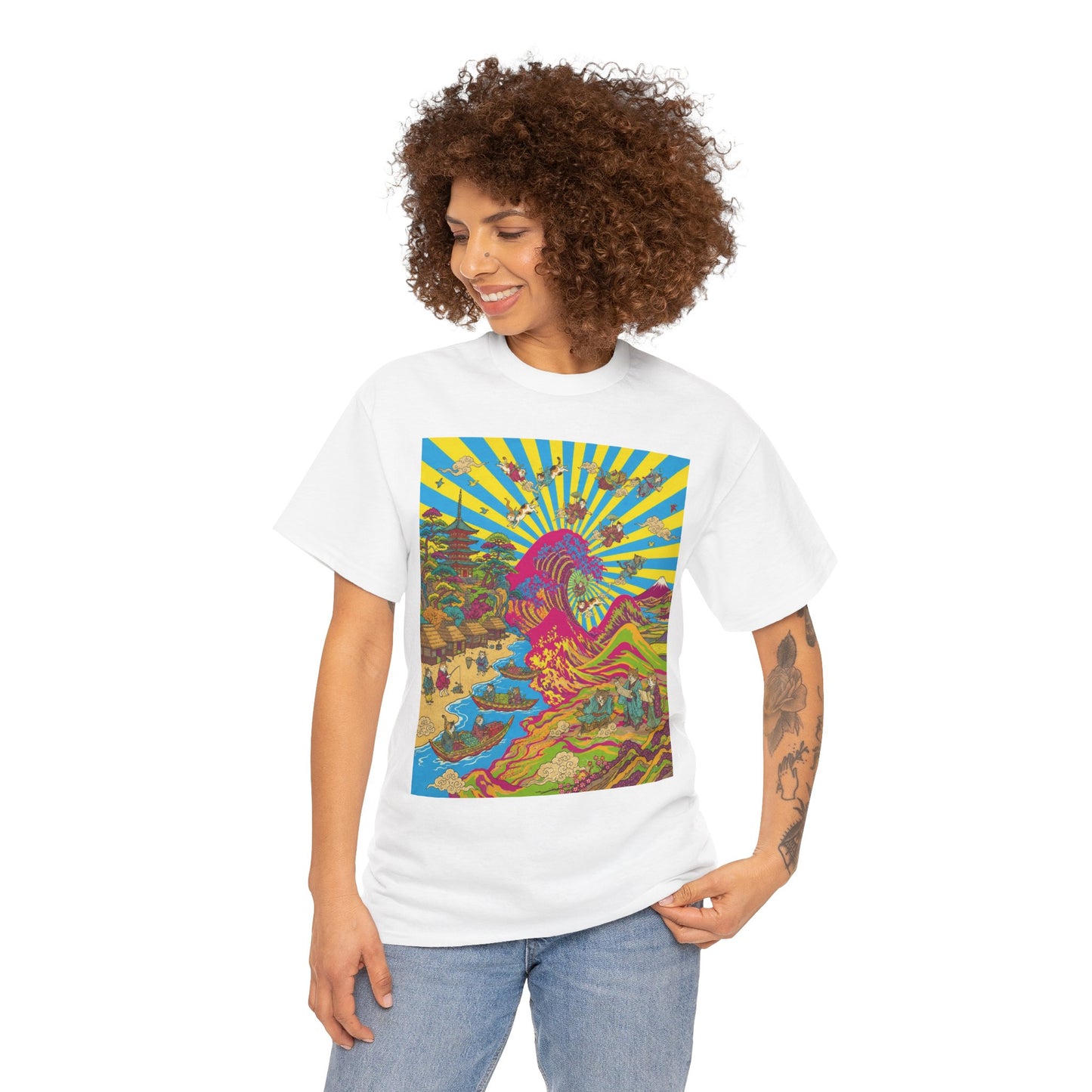 NekoPunch Original | Psychedelic Ocean Wave T-Shirt - Girl | Unisex Heavy Cotton Tee