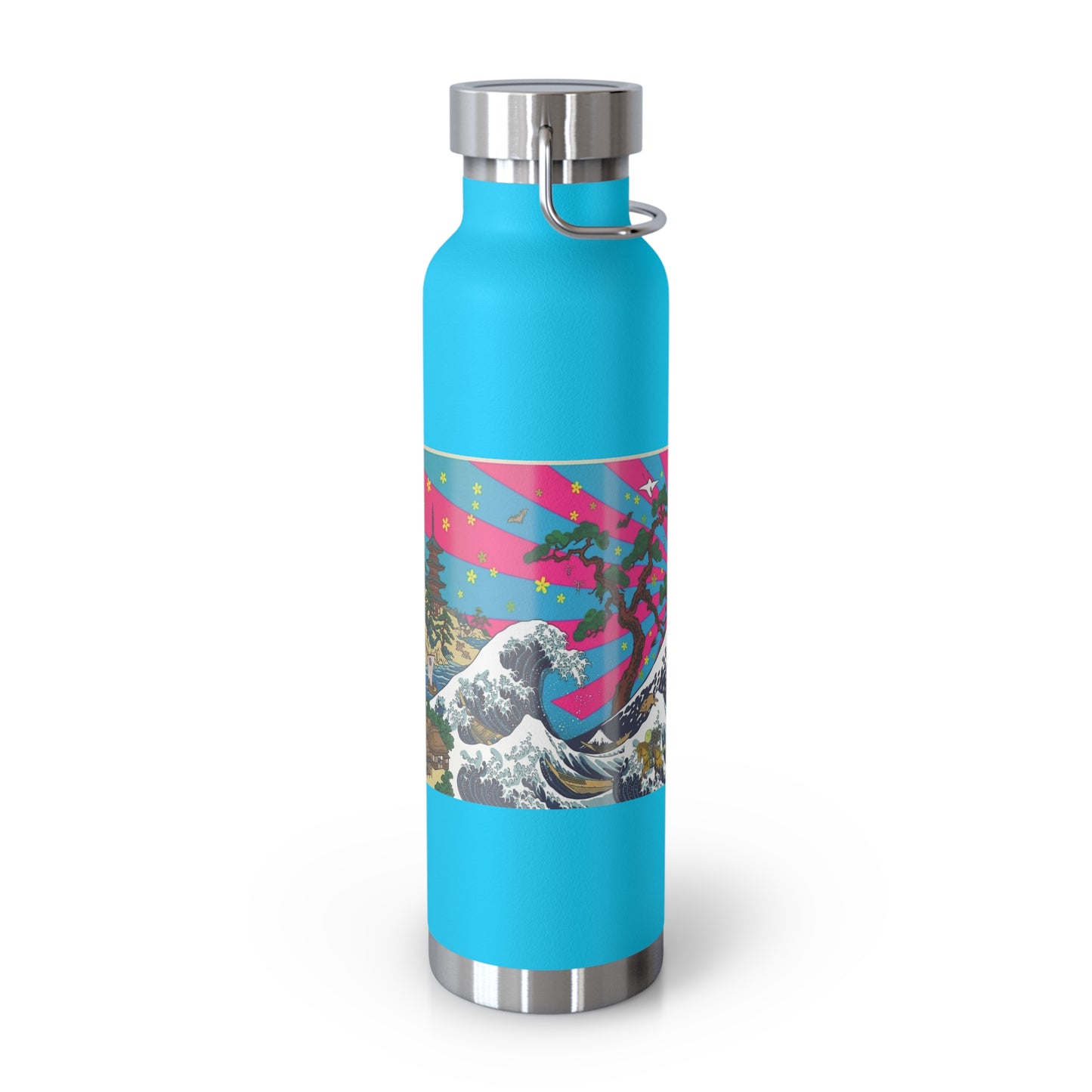 NekoPunch Original | 22oz Retro Japanese Wave & Beach Insulated Water Bottle - Samurai