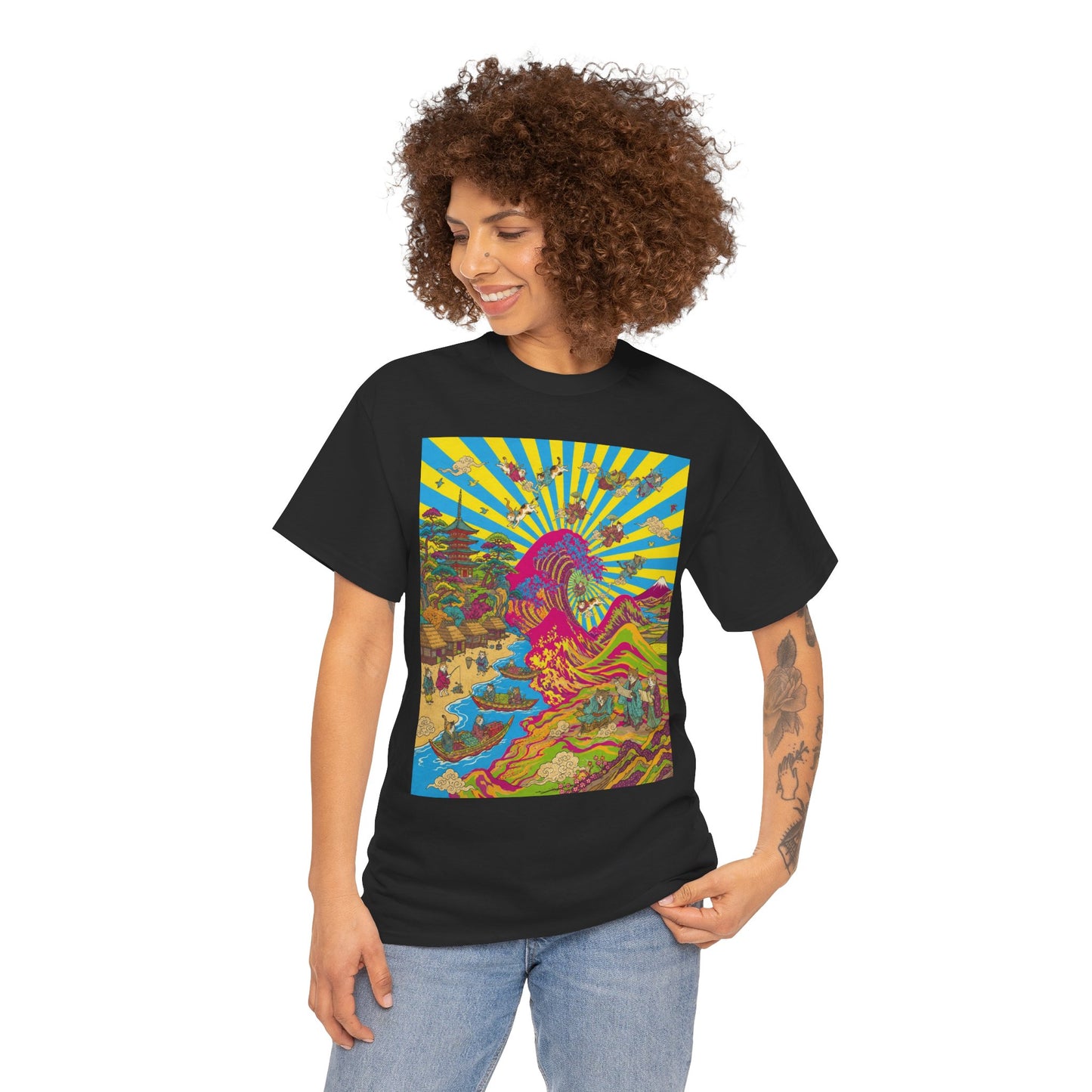 NekoPunch Original | Psychedelic Ocean Wave T-Shirt - Girl | Unisex Heavy Cotton Tee
