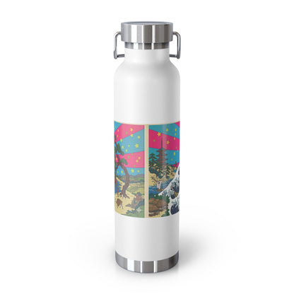 NekoPunch Original | 22oz Retro Japanese Wave & Beach Insulated Water Bottle - Samurai