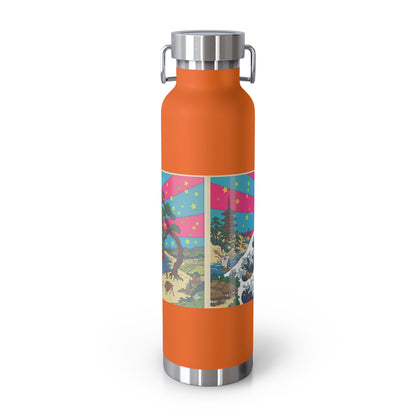 NekoPunch Original | 22oz Retro Japanese Wave & Beach Insulated Water Bottle - Samurai