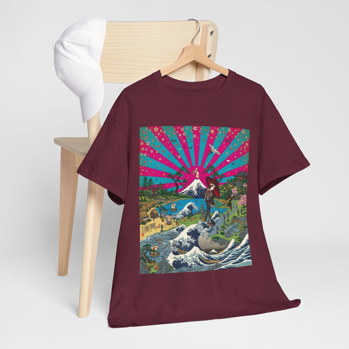 NekoPunch Original | Retro Japanese Wave & Beach T-Shirt - Girl | Unisex Heavy Cotton Tee