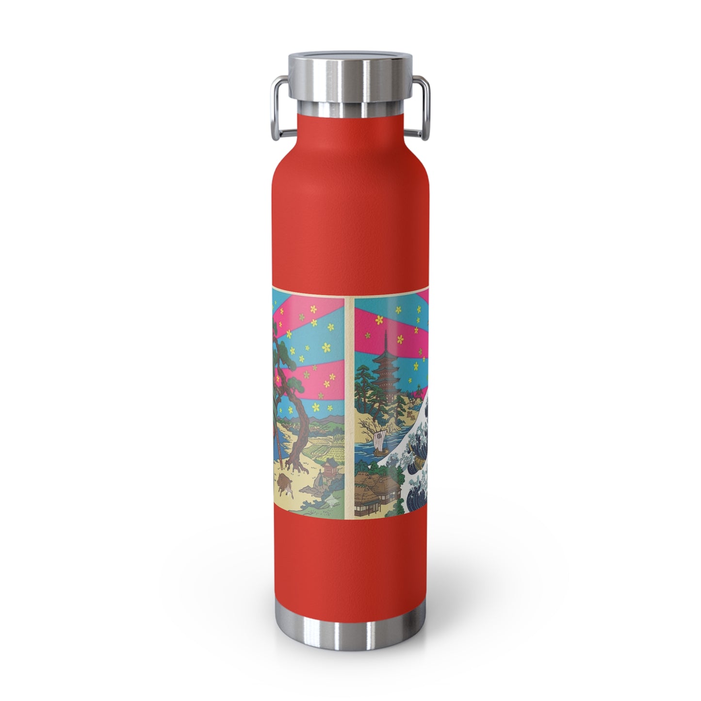 NekoPunch Original | 22oz Retro Japanese Wave & Beach Insulated Water Bottle - Samurai