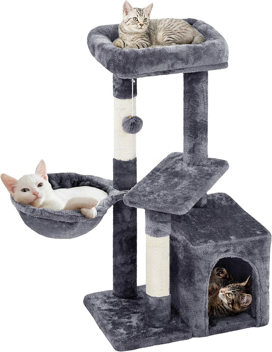 34" Multi-Level Cat Tower with Scratch Boards & Sisal Posts - Kitty Activity Center and Cat Condo