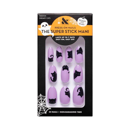 Super Stick Mani Medium Oval Press-On Tabs – Sneaky Cats (32-Pack)