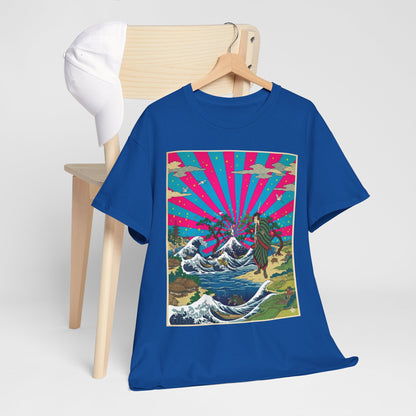 NekoPunch Original | Retro Japanese Wave & Beach T-Shirt - Samurai | Unisex Heavy Cotton Tee