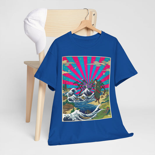 NekoPunch Original | Retro Japanese Wave & Beach T-Shirt - Samurai | Unisex Heavy Cotton Tee