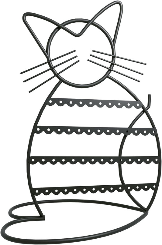 Cat-Shaped Metal Jewelry Organizer Stand with 48 Earring Holes