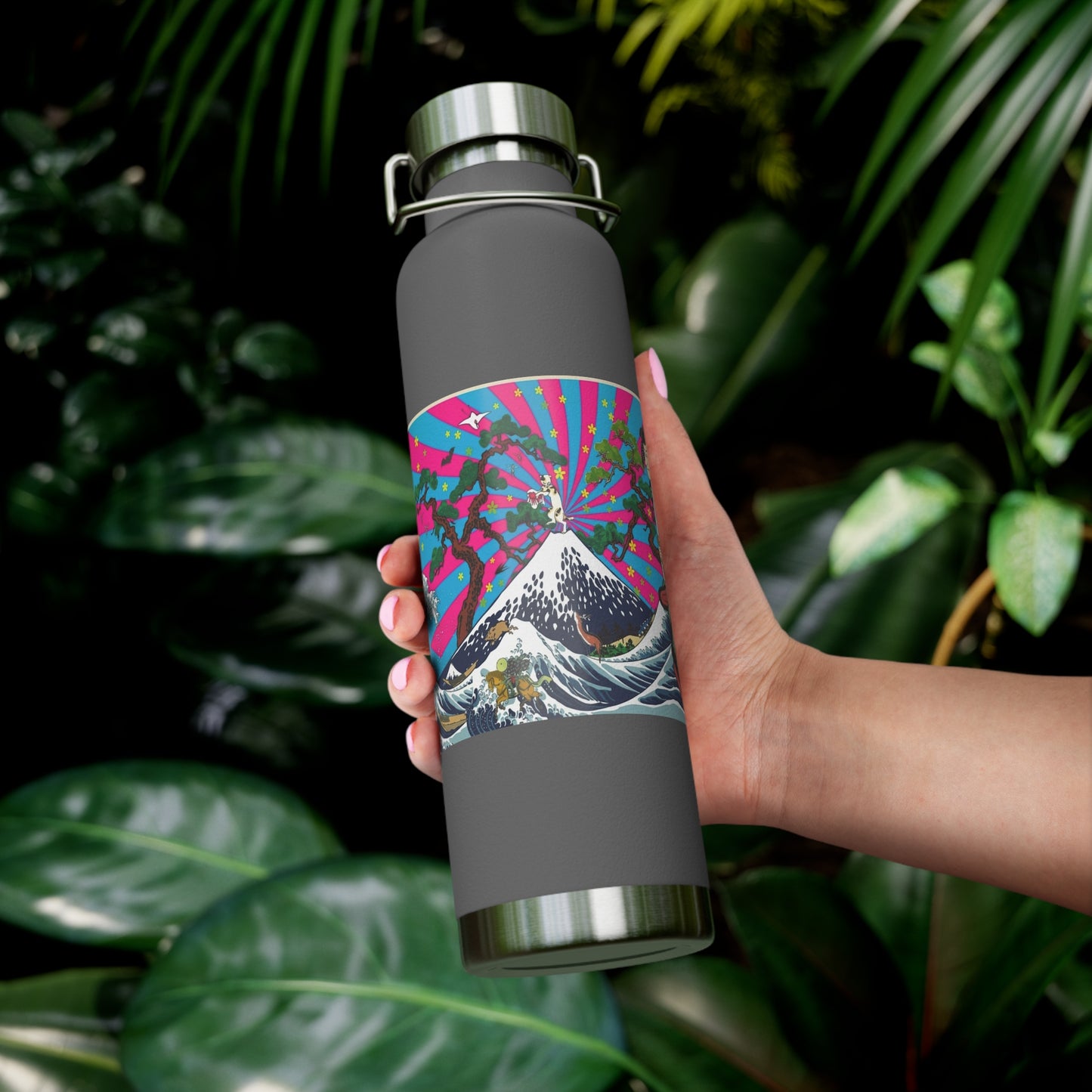 NekoPunch Original | 22oz Retro Japanese Wave & Beach Insulated Water Bottle - Samurai