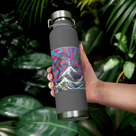 NekoPunch Original | 22oz Retro Japanese Wave & Beach Insulated Water Bottle - Samurai