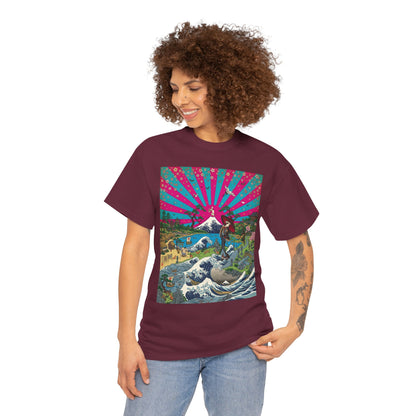 NekoPunch Original | Retro Japanese Wave & Beach T-Shirt - Girl | Unisex Heavy Cotton Tee