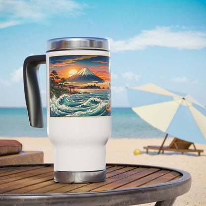 NekoPunch Original | 14oz Sunset & wave Mt. Fuji Surf Stainless Steel Travel Mug