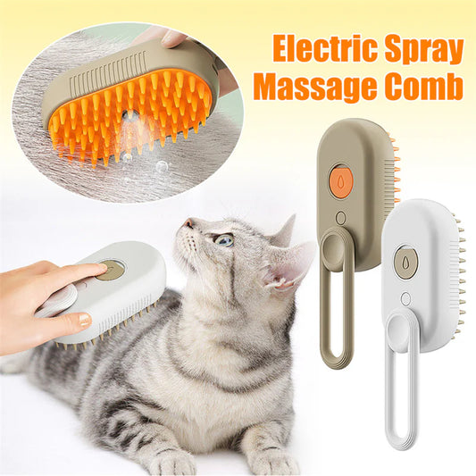 3-in-1 Electric Pet Grooming Brush – Steam Spray, Massage & Hair Removal for Cats