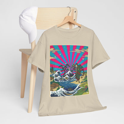 NekoPunch Original | Retro Japanese Wave & Beach T-Shirt - Samurai | Unisex Heavy Cotton Tee