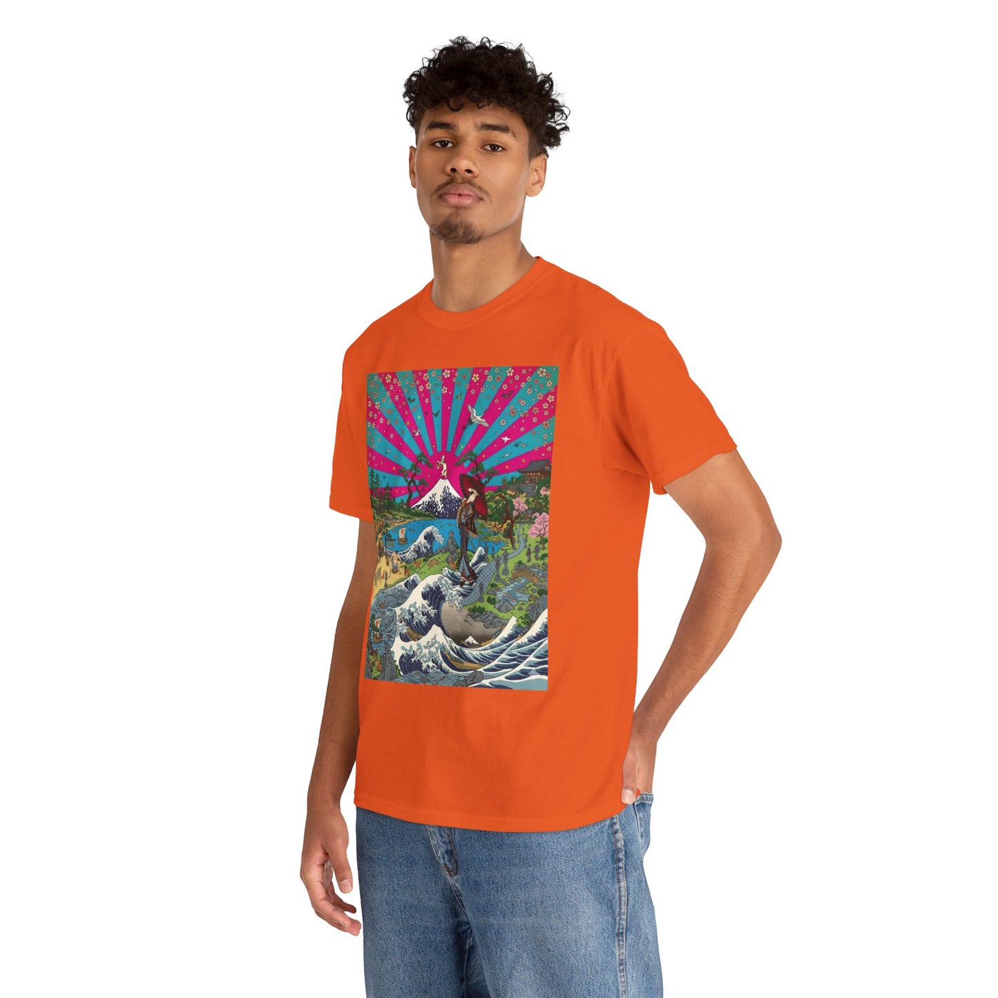NekoPunch Original | Retro Japanese Wave & Beach T-Shirt - Girl | Unisex Heavy Cotton Tee