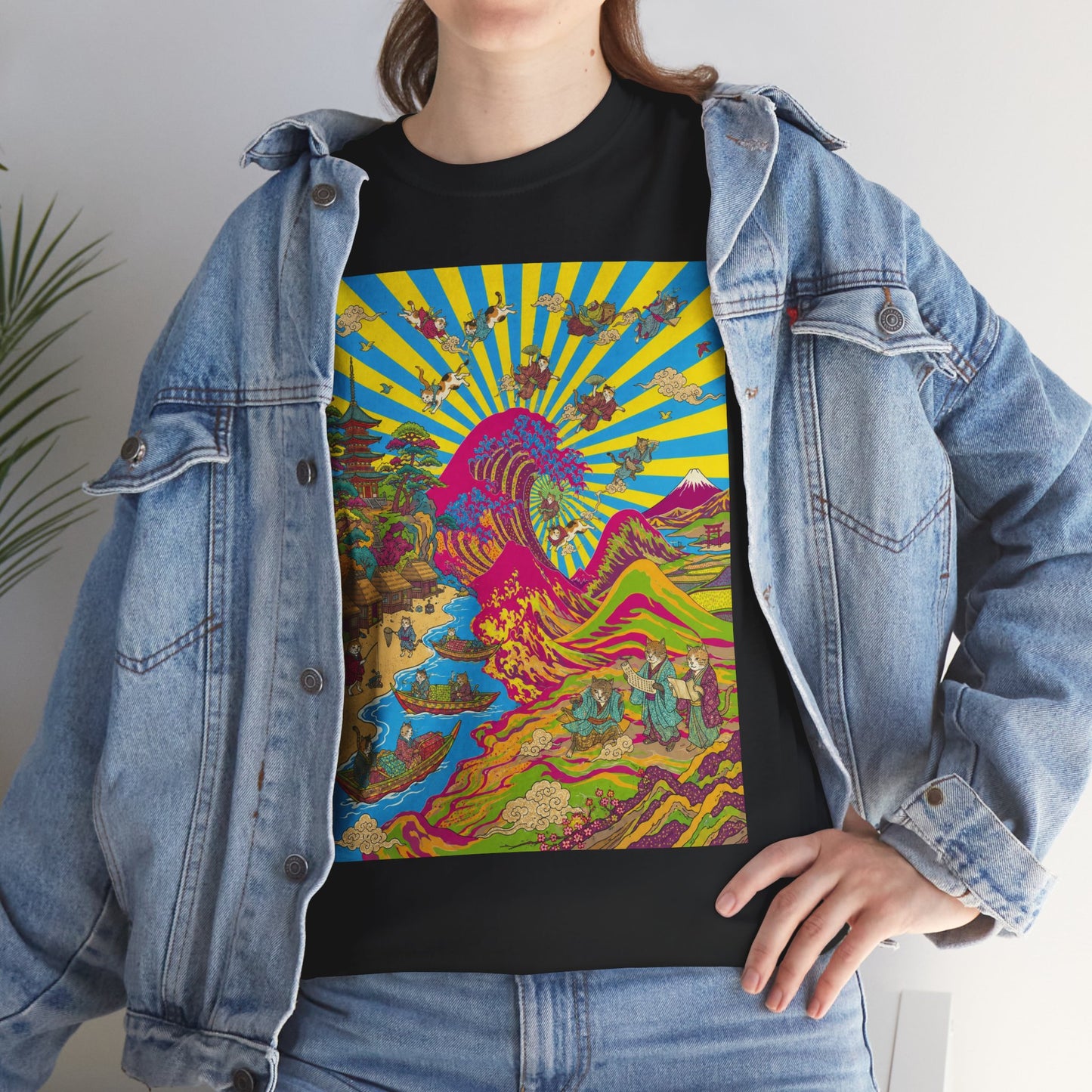 NekoPunch Original | Psychedelic Ocean Wave T-Shirt - Girl | Unisex Heavy Cotton Tee