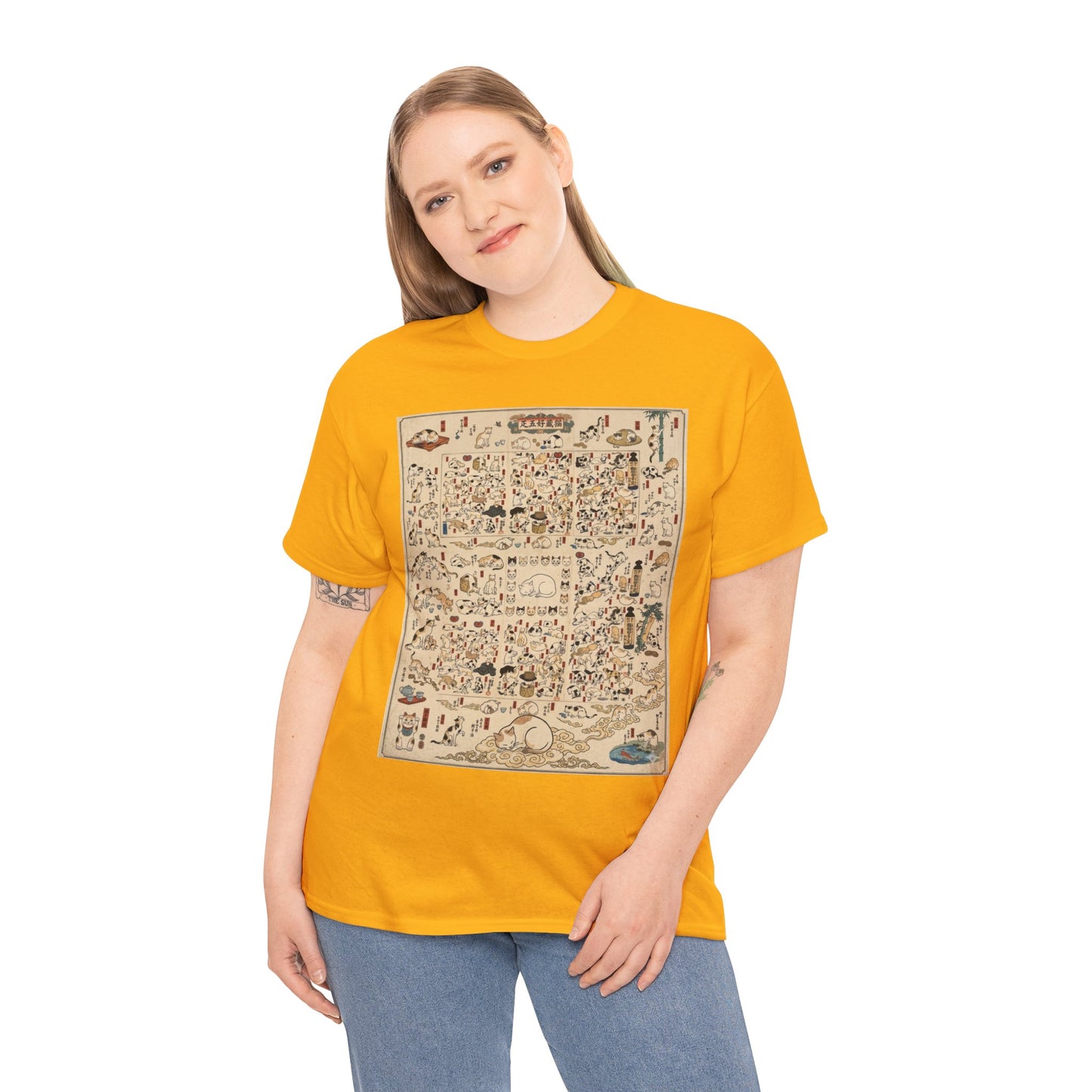 NekoPunch Original | Retro Japanese Cat Pattern T-Shirt | Unisex Heavy Cotton Tee