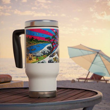 NekoPunch Original | 14oz Retro Japanese Wave & Beach Stainless Steel Travel Mug - Girl