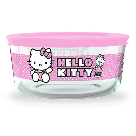 Hello Kitty 4-Cup Glass Storage Containers with Pink Airtight Lids, Set of 2